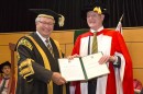 Professor Ron McCallum with  The Hon Michael Egan AO, Chancellor of Macquarie University. Credit: Chris Stacey