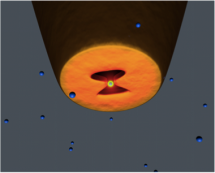 Sketch illustrating the trapping of a nanoparticle in the bowtie aperture, courtesy ICFO
