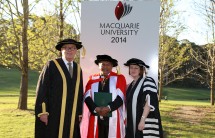 Vice-Chancellor Professor S Bruce Dowton, Mr (Uncle) Ronald Heron (Doctor of Letters), and Deputy Chancellor Elizabeth Crouch