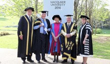 Vice-Chancellor Professor S. Bruce Dowton; Mace-bearer, Heather Ridout AO, Chancellor The Hon Michael Egan, and Deputy Chancellor Elizabeth Crouch