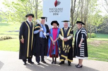 Vice-Chancellor Professor S. Bruce Dowton; Mace-bearer, Heather Ridout AO, Chancellor The Hon Michael Egan, and Deputy Chancellor Elizabeth Crouch