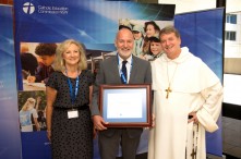 Archbishop Anthony, Mark Gronow and Joanne Mulligan.